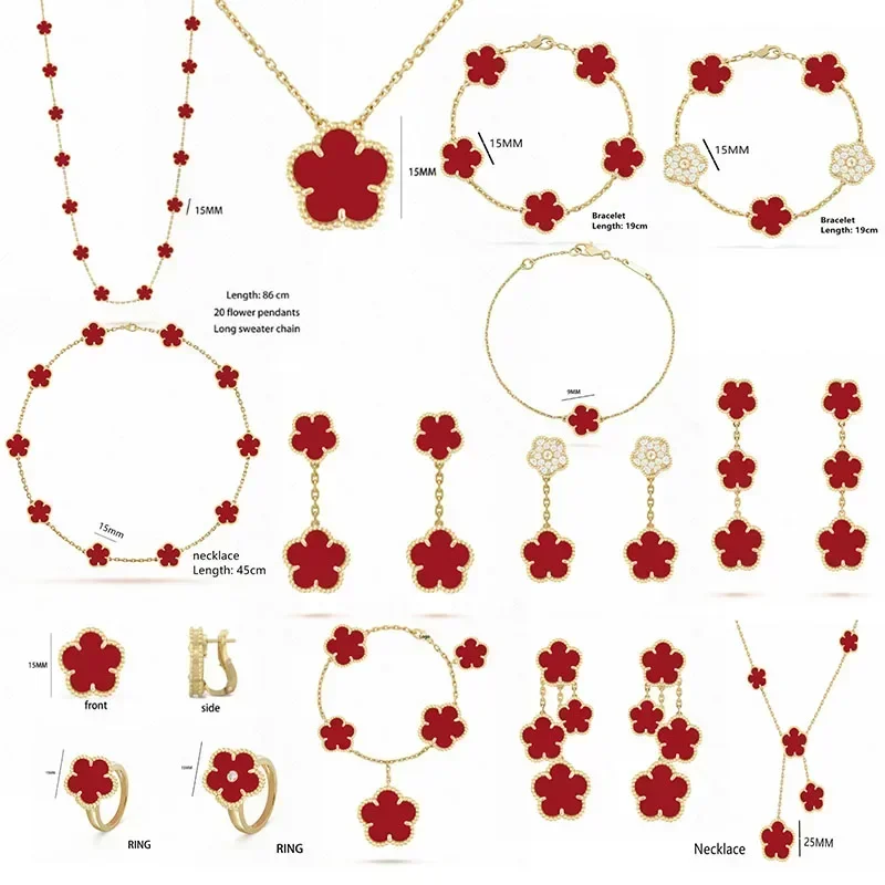

Women's Luxury Jewelry High Quality Jewelry Four Leaf Clover Necklace Four Leaf Clover Bracelet Carnelian Jewelry Set