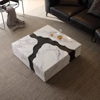 Table basse carrée en marbre 2025, design minimaliste italien tendance pour salon spacieux, résistante à la chaleur et aux rayures, personnalisable 3
