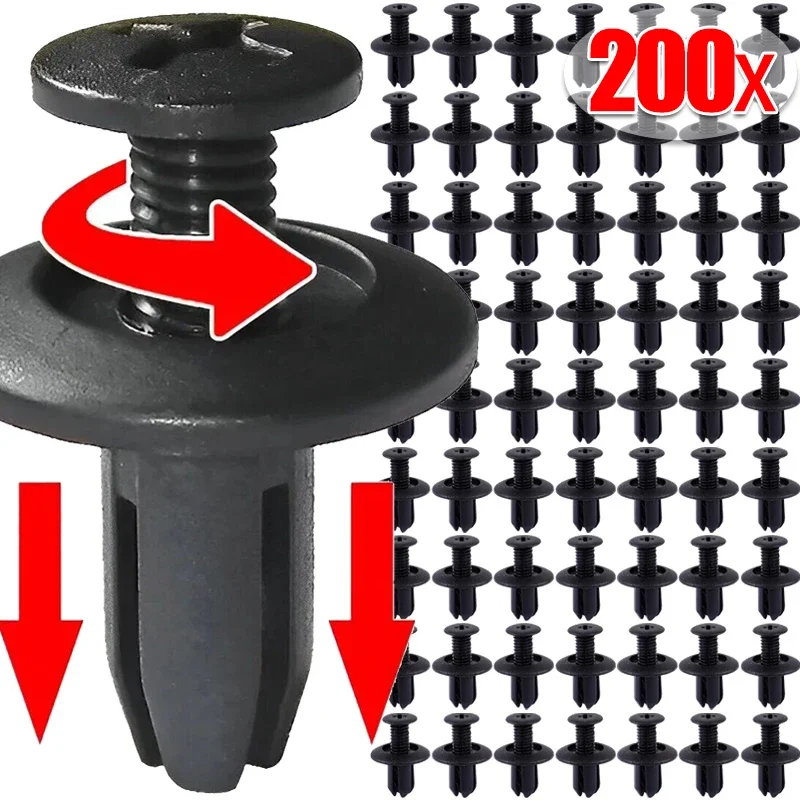 50/200pcs Black Plastic Expansion Rivets Fasteners Screw 8mm Car Bumper Fender Rivet Car Fastener Push Pin Clips Auto Screws