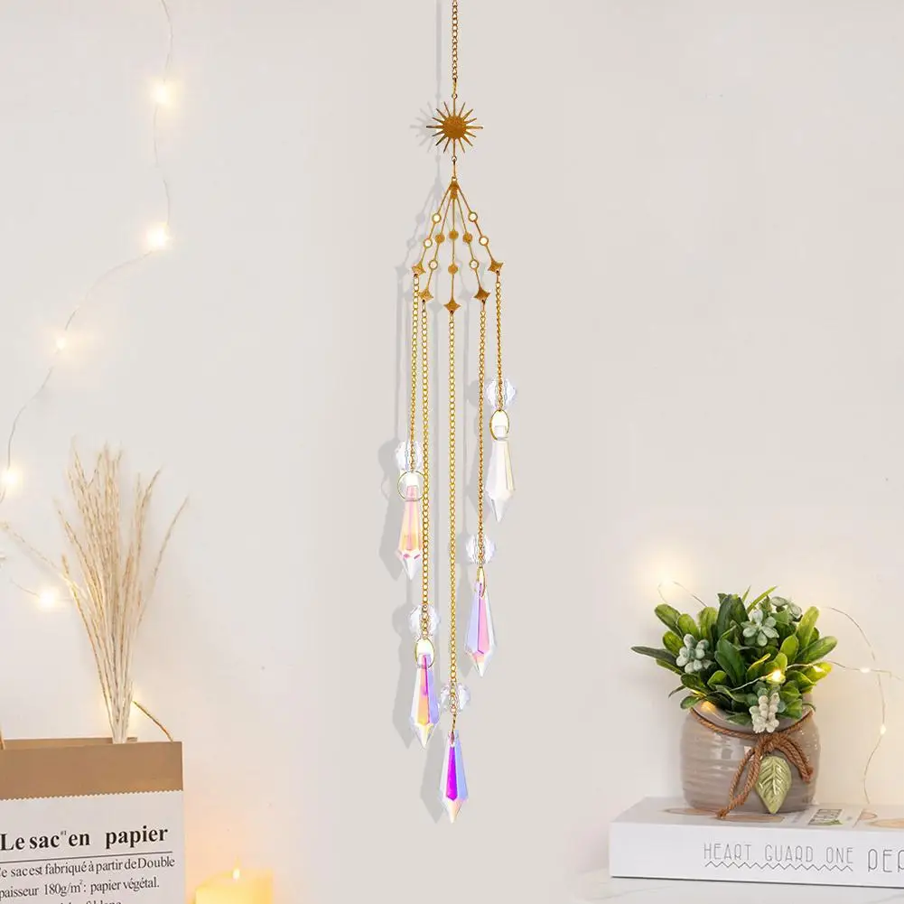 Suncatcher Crystal Moon Sun Chakra Stained Glass Rainbow Maker Sun Catcher Hanging Decoration Garden Outdoor Decors Home Gift