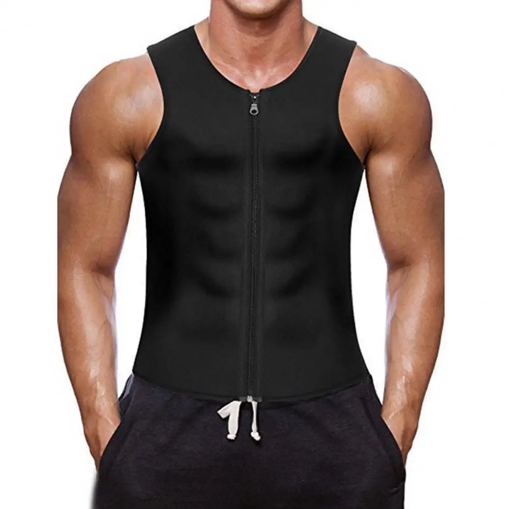 

Breathable Polyester Vest Men's O-neck Sleeveless Zipper Placket Fitness Vest Nanometer Tech Muscle Defining Safety Tank Tops