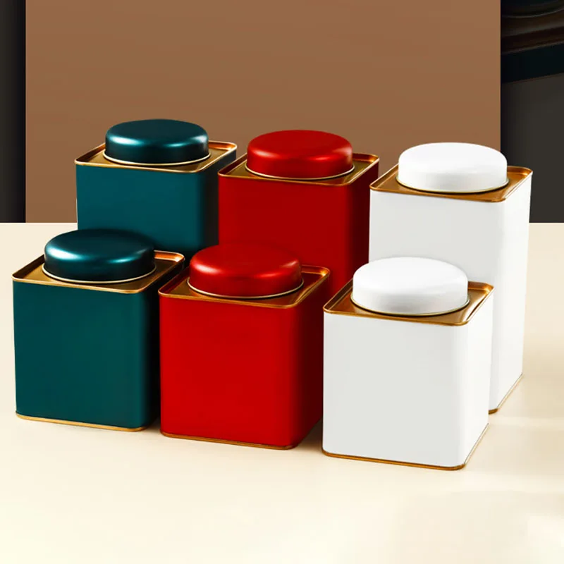 General Tinplate Tea Caddy Packaging Box Sealed Square Cans Black Tea White Empty Cans tea tin box tea canister airtight container