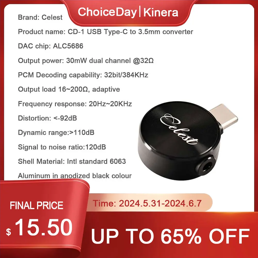 

Kinera Celest CD-1 USB Type-C до 3,5 мм декодирование DAC Amp 384 кГц/32 бит адаптер для наушников преобразователь чипа для Hi-Fi музыки наушников