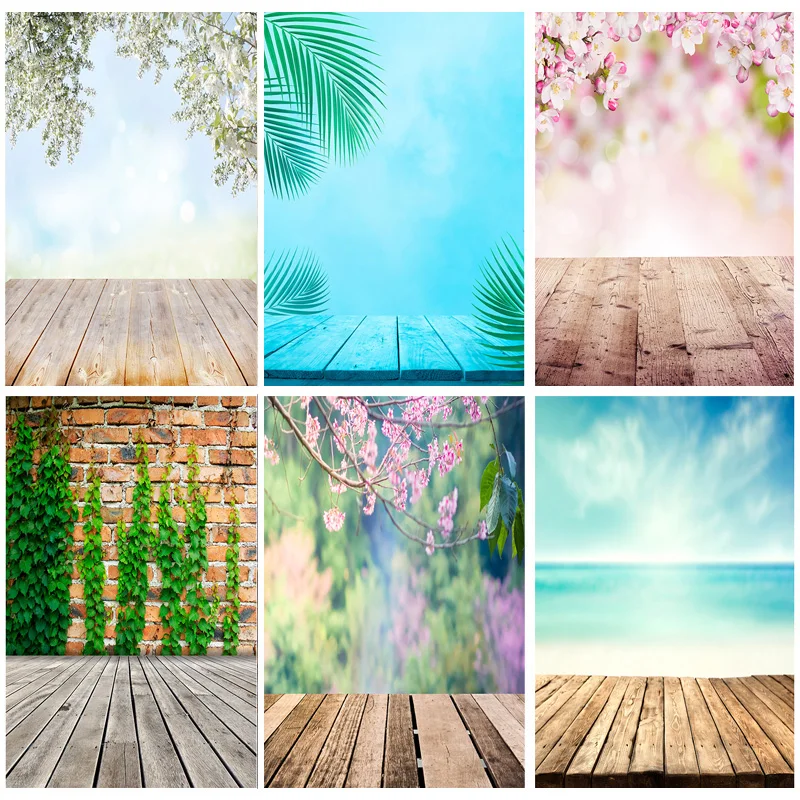 

Spring Forest Wooden Floor Photography Backgrounds Sky Sea Scenery Baby Portrait Photo Backdrops Studio FGM-02
