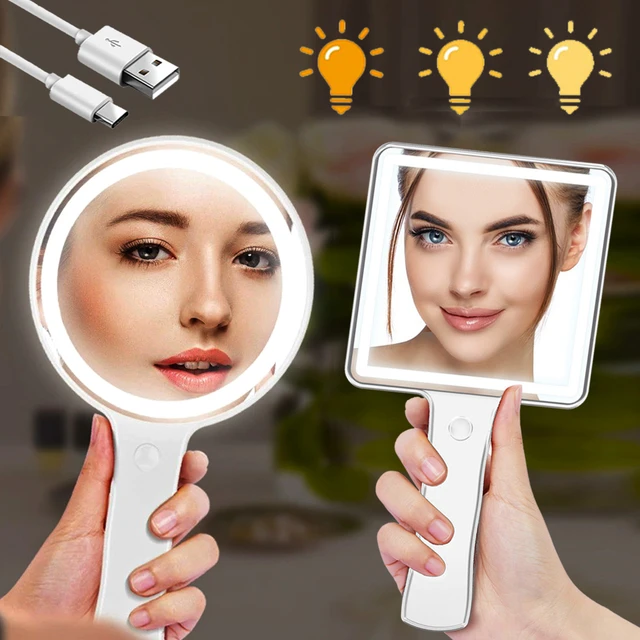 USB Makeup Mirror With Led Light Compact Hand Mirrors With Handle