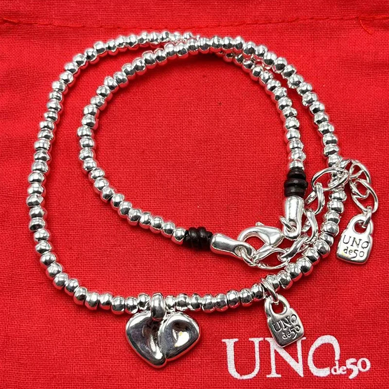 

Новинка 2023 г., UNOde50, европейский и американский продукт, Лидер продаж, цепочка с бусинами, ожерелье в форме сердца, Женская романтическая бижутерия, подарочная сумка