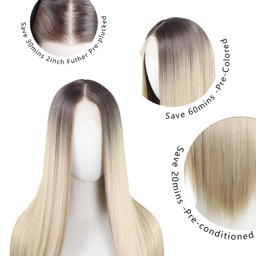 Highlight Blonde 13x4 Lace Front Wigs Straight Dark Roots Ash Blonde Pre Plukced Wig 30Inch Heat Resistant Colored Wig for Women human hair wig