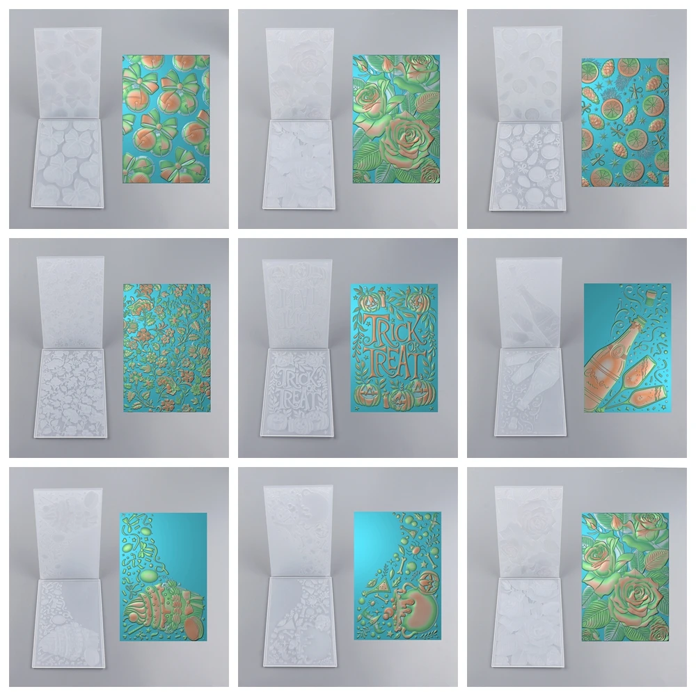 Halloween Trick or Treat 3D Embossing Folder Christmas Flowers Celebrate Background Patterns Templates For DIY Scrapbooking