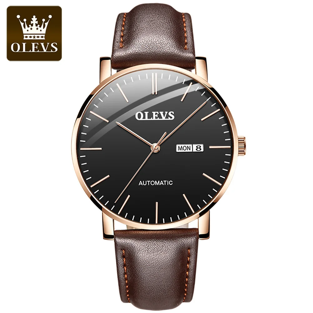 OLEVS Men's Watches Casual Simple Original Automatic Mechanical Watch for Man Waterproof Date Week High Quality Wristwatch