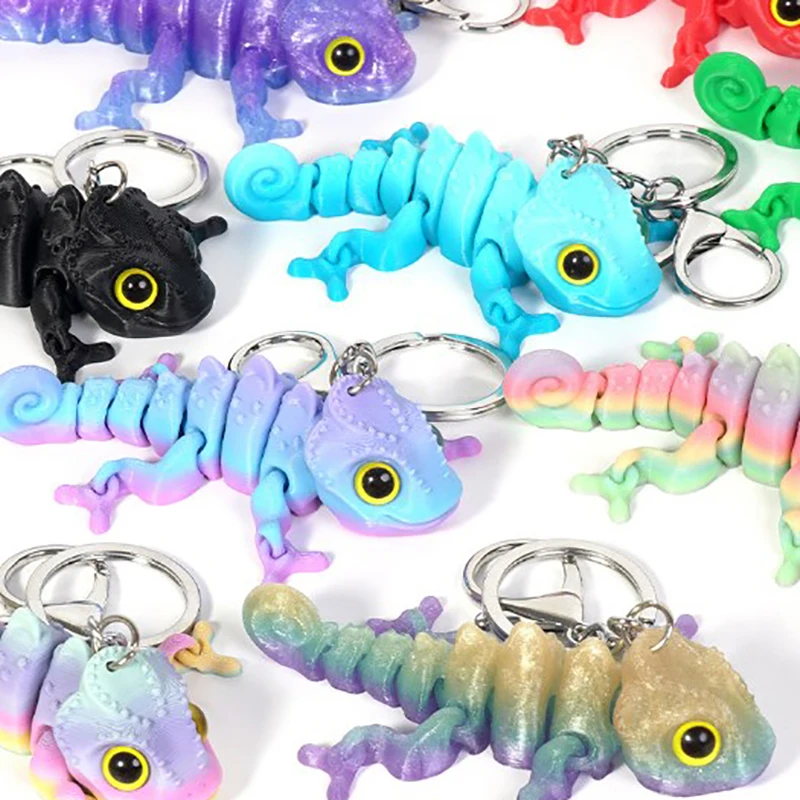 Cartoon 3D Print Chameleon Doll Keychain Bag Charm Movable Joints Creative Unique Backpack Decoration Accessories Gifts