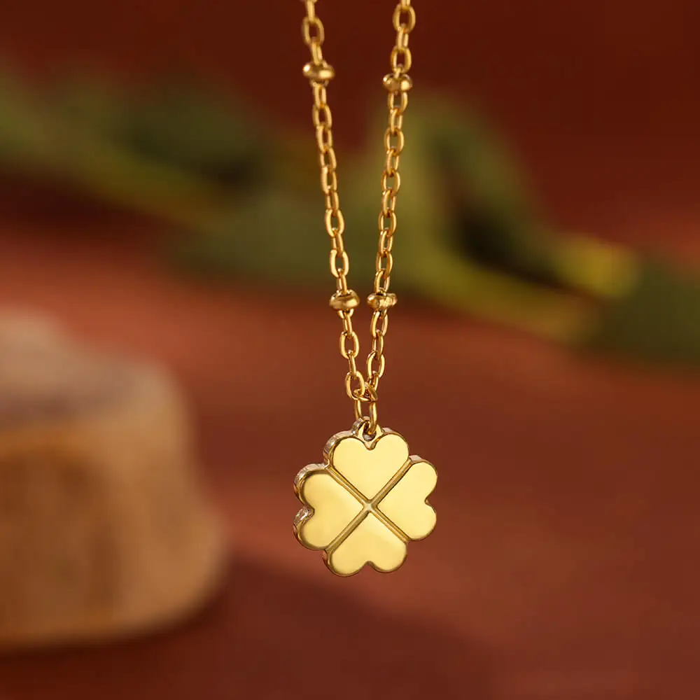 Chaîne Collier Doré 45cm Avec Pendentif Trèfle – Acier Inoxydable, Hypoallergénique