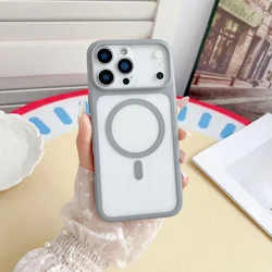 Luxury Clear Armor Magnetic Hard Case with Candy Frame and Wireless Charging - Shockproof Phone Cover - iPhone 15 (Gray)