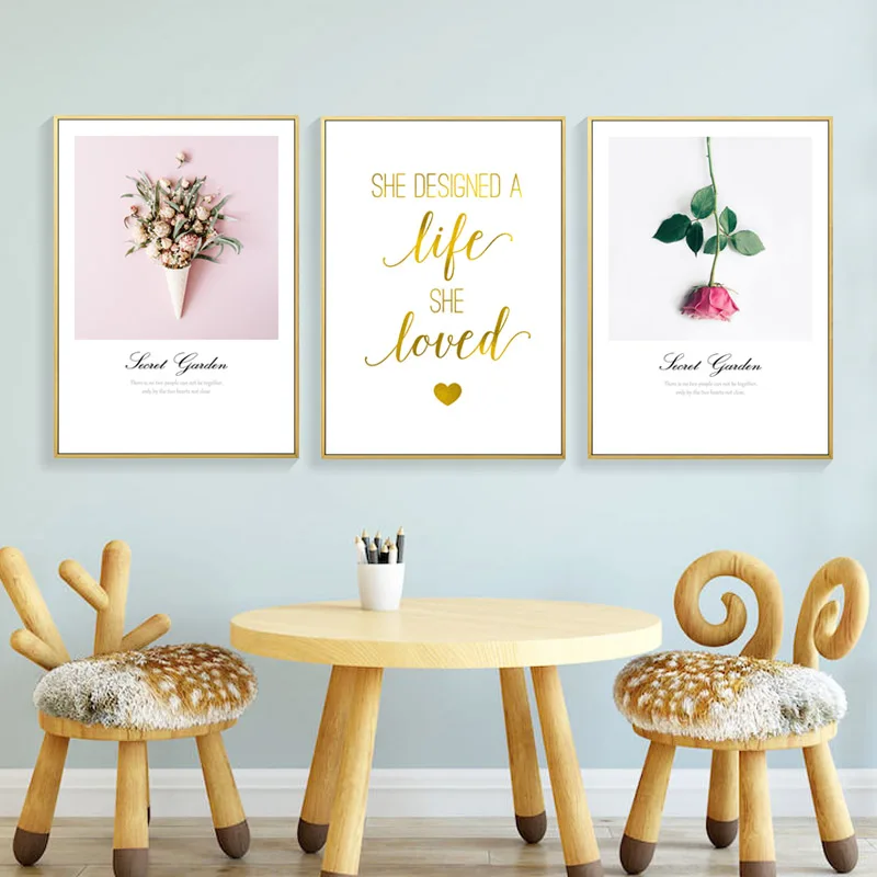 

Modern Flower Canvas Painting Rose Poster Plant Poster Printing Corridor Mural Scandinavian Style Green Plants Small Fresh Hangi