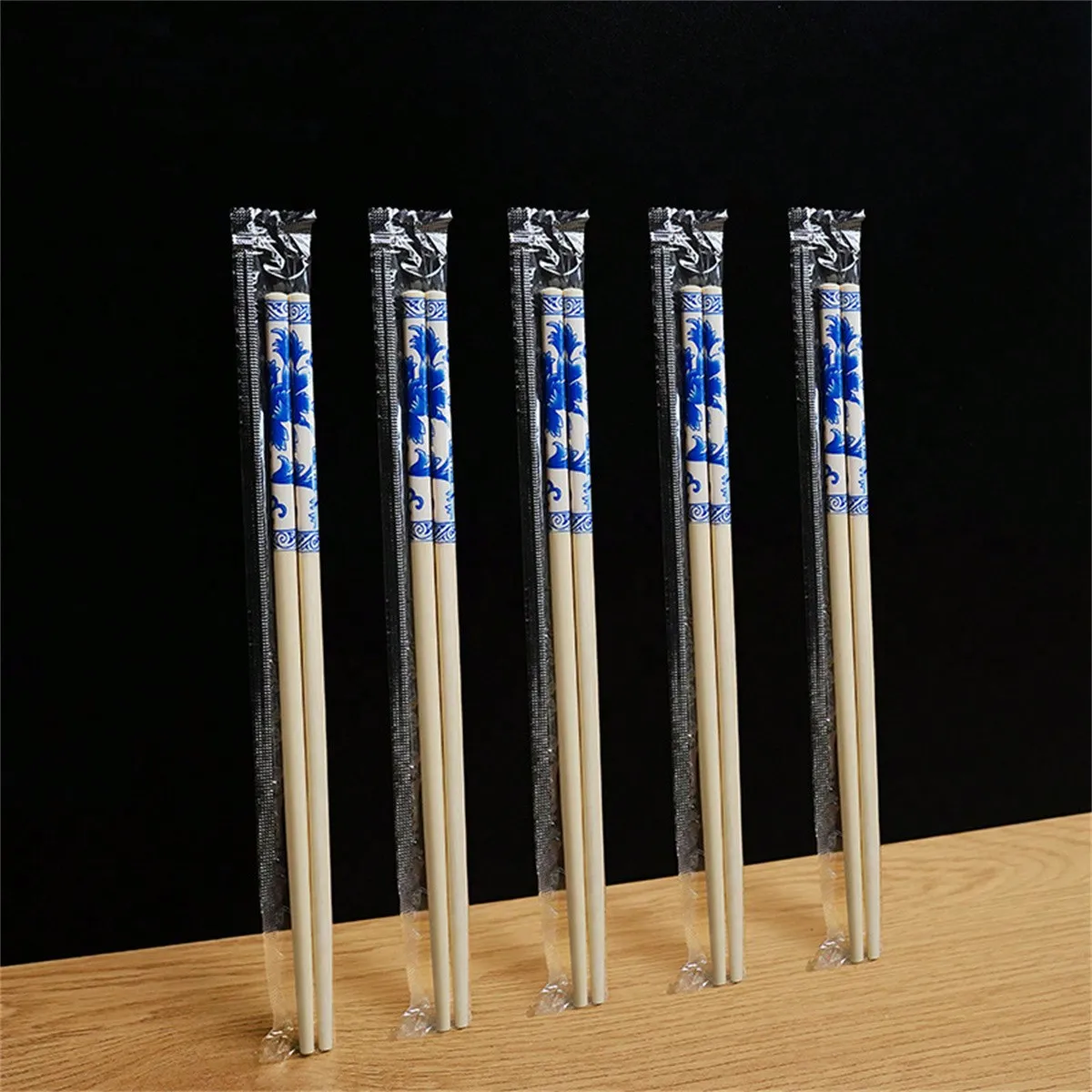 50 Pairs Of Blue And White Porcelain Disposable Chopsticks For Takeaway Packaging, Individually Wrapped For Sanitary