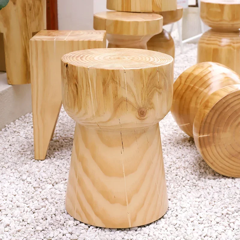 solid wood small wooden stool Creative geometric stools Lovely living room round seat Chinese style homestay hotel decorations