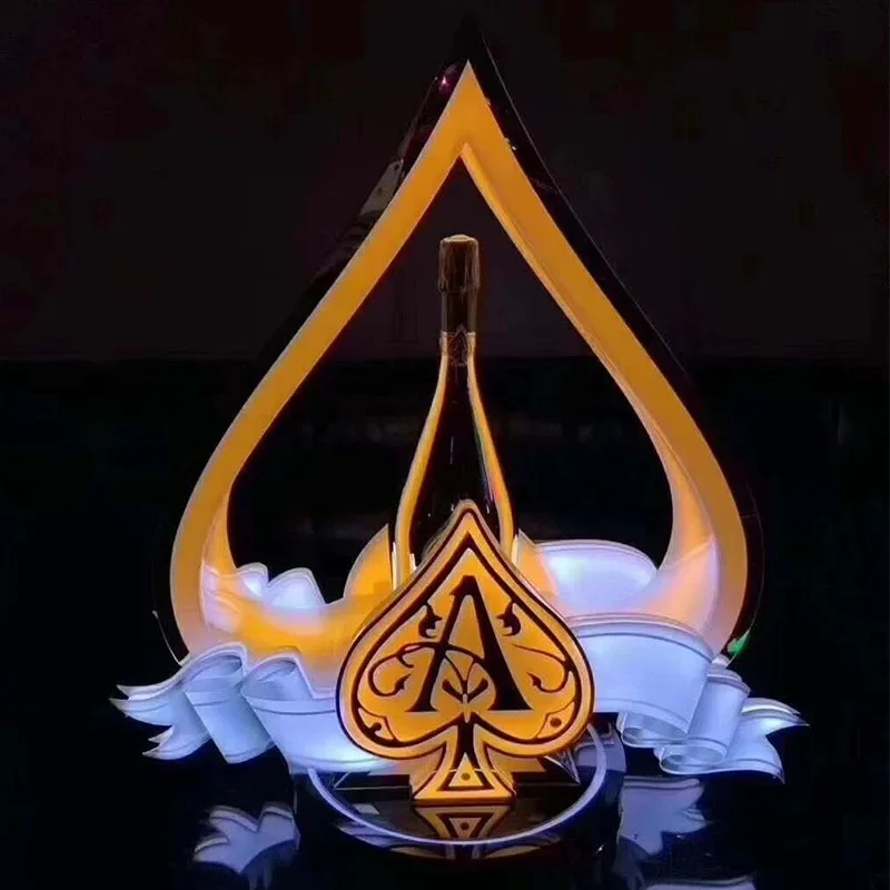 LED Rechargeable Ace of Spade Beer Bottle Holder VIP Cocktail Wine Champagne Bottle Presenter Glorifier Display Case