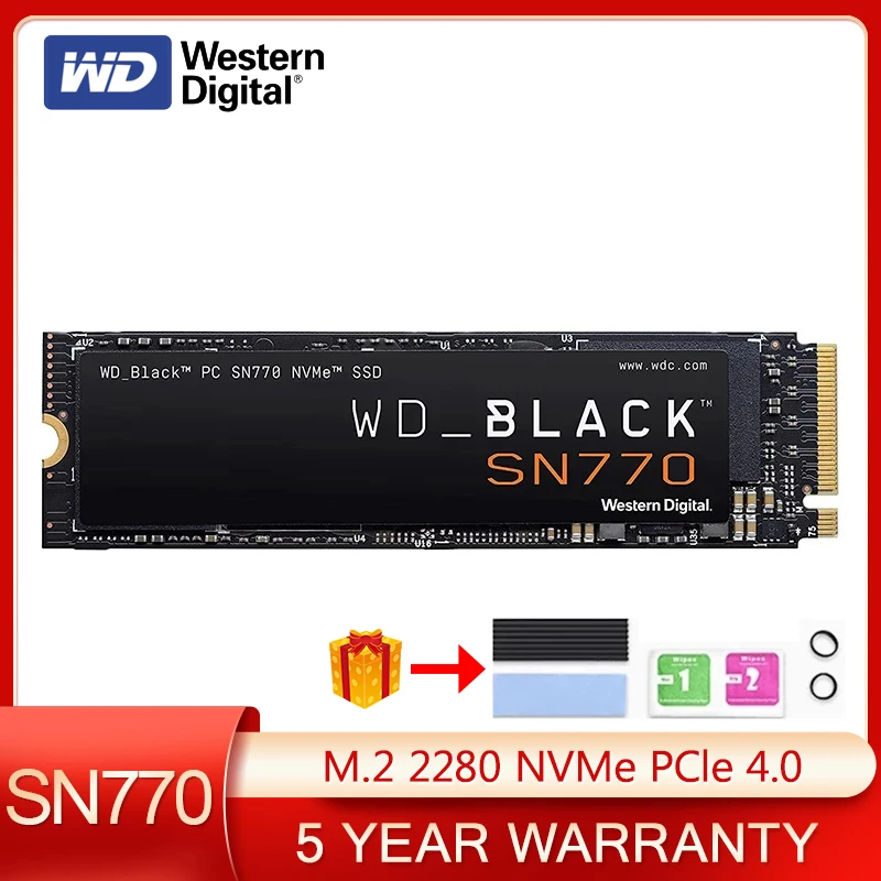 Western digital wd preto sn770 nvme ssd 2tb 1tb 500gb 250gb movimentação de estado sólido de jogo interno gen4 pcie m.2 2280 para pc ps5