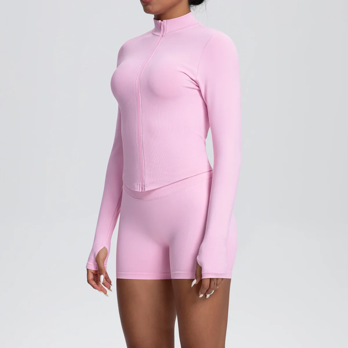 Women Gym Set - Seamless Yoga Suit With Zip Shirt & Cycling Shorts Activewear