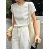 FA602 2024 Summer New Women's Round Neck Texture Pit Striped T-shirt Lazy and Slim Leisure Versatile Top 1