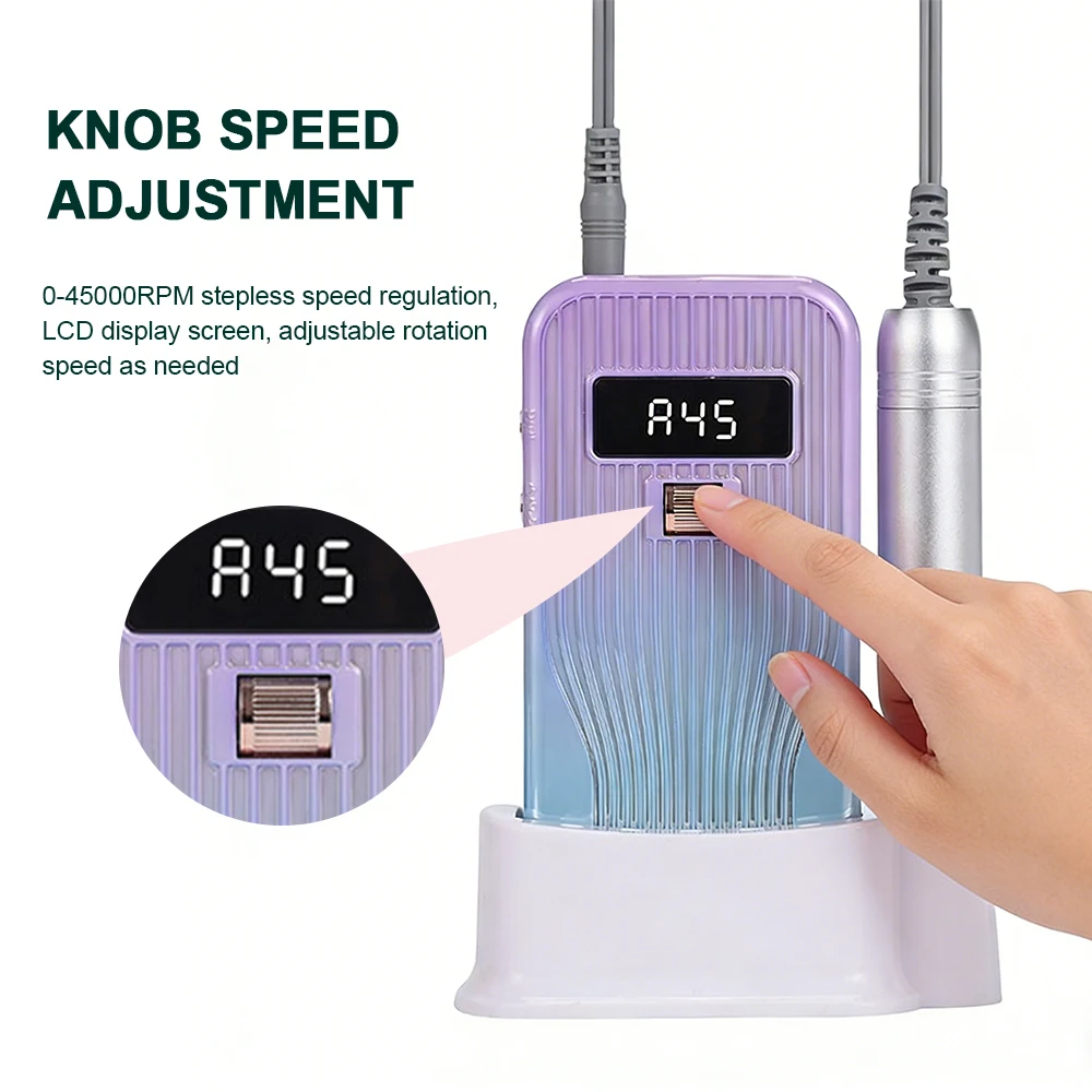 Professional Nail Dril 45000RPM Electric Nail Drill Machine Rechargeable Low Noise Nail Sander File Nail Polisher Wireless Use