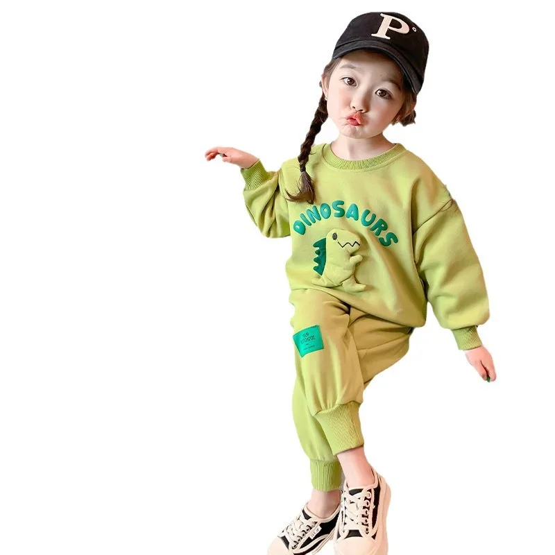 Spring Autumn Sportswear Girls Clothing Set Cartoon Dinosaur Toddler Kids Tracksuit Kids Boys Sets Outfit Hoodies and Pants