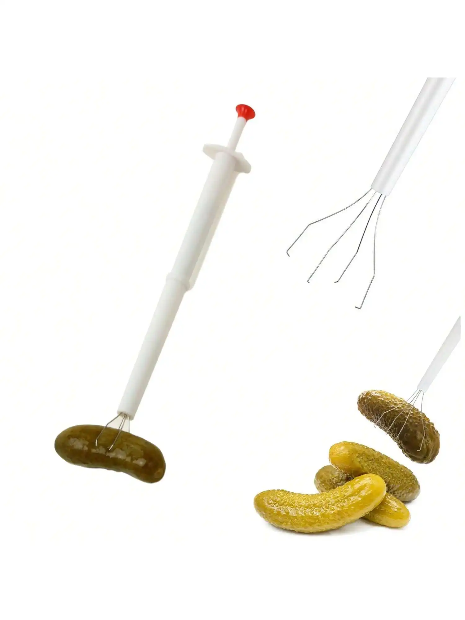 1Pcs Pickle Picker Stainless Steel and Plastic Pickle Pincher 8 Inch Deluxe Grabber Tool Jar Fork for Kitchen Food