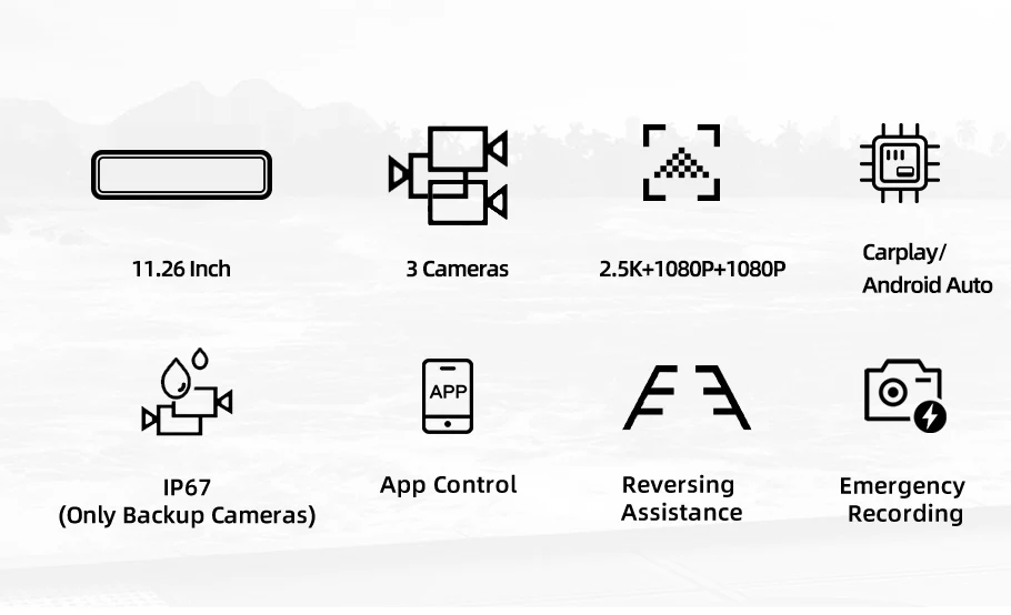 K1 Dash Cam WIFI Wireless Carplay & Android Auto 1440P 3 Cameras