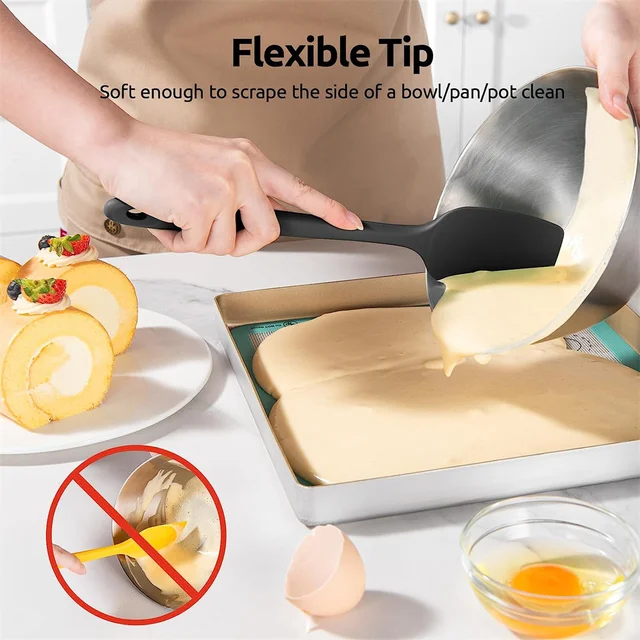 Kitchen Silicone Spatula Set, 600ºF High Heat Flex Silicone Scraper with Nonslip Handle for Cooking Mixing Baking Serving Stirri 4