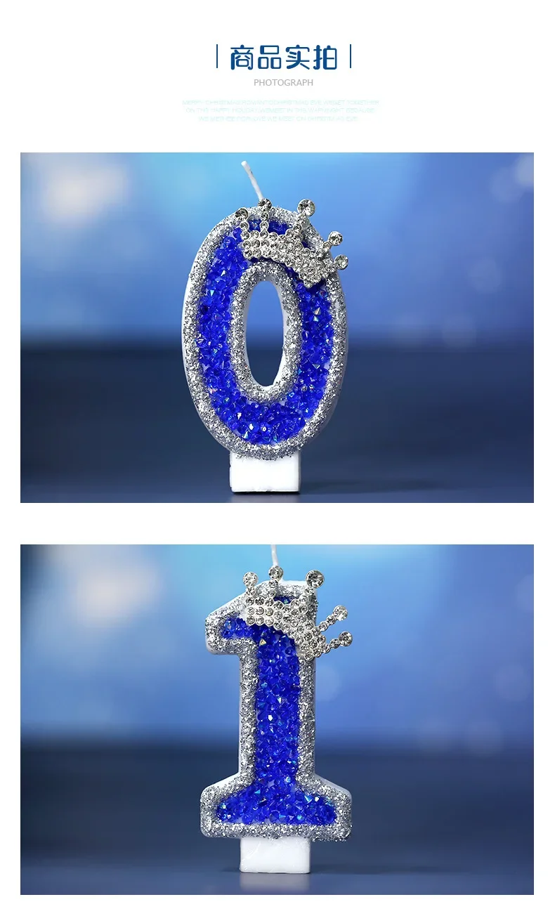 Blaue Krone Geburtstagskerze, 0–9 Zahlen, Kuchenkerzen für Mädchen, 1 Jahr, Babykerze, Jubiläumsfeier, Dekorationen, blaue Zahlenkerze – Detail 7