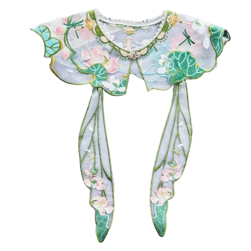 

Ethnic False Collar for Women Embroidered Flower Shawl Wrap Detachable Embroidered Shrugs Capelet NEW