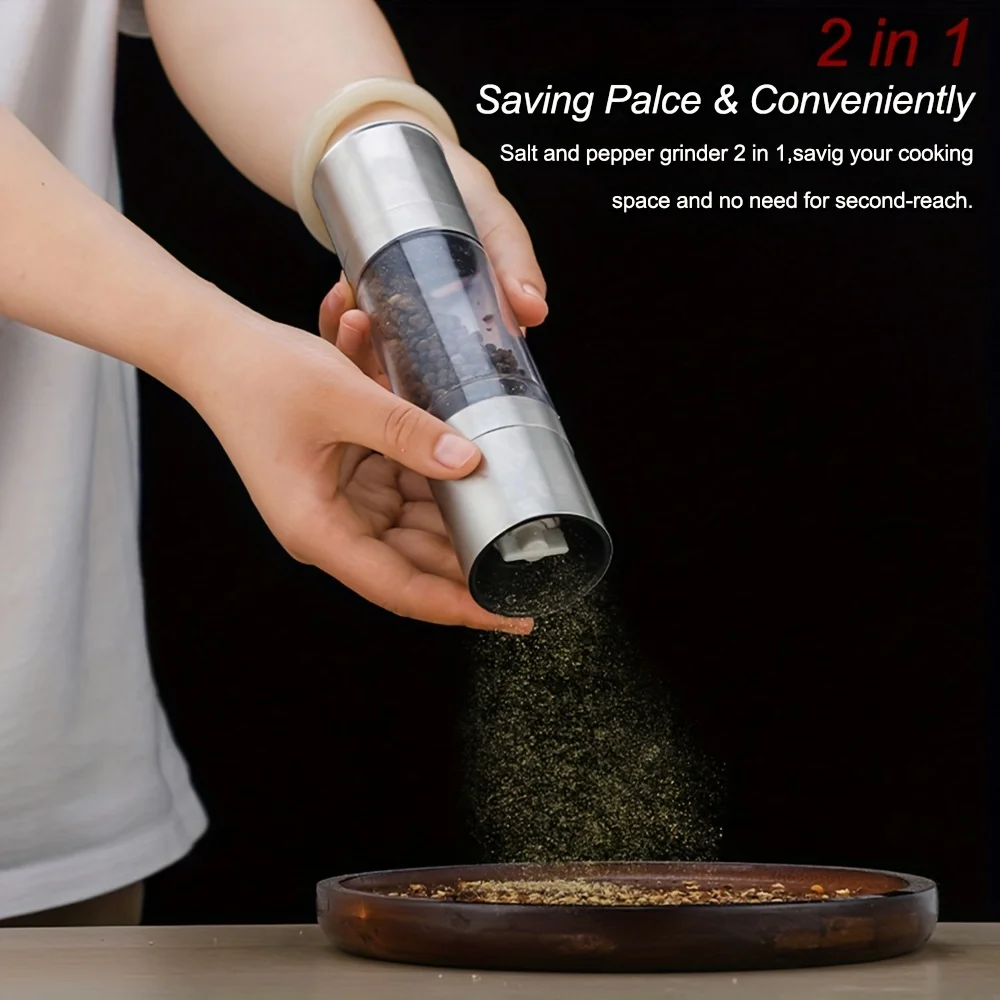 Salt and Pepper Grinder 2 In 1 Manual Stainless Steel Adjustable Ceramic Grinding Spice Grinder Kitchen Tool