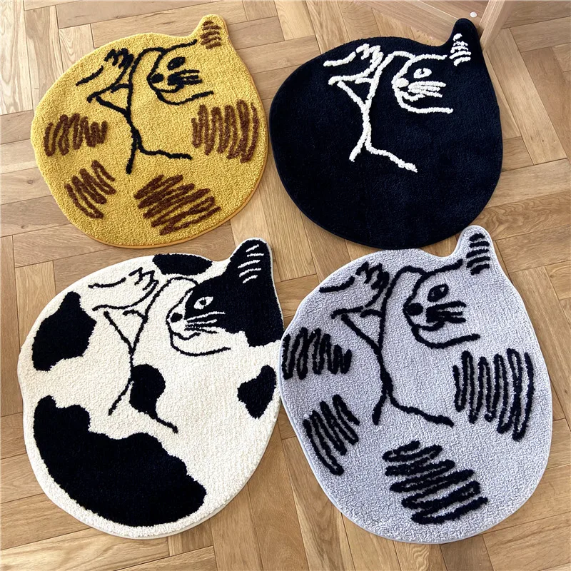 

Lovely Cat Pattern Animal Cartoon Circular Absorbent Door Mat Kitchen Shower Room Carpet Entrance Non Slip Rug Decoration Home