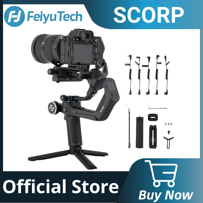 카메라부품 FeiyuTech Feiyu [official] SCORP-1 DSLR 카메라용 3축 핸드헬드 짐벌 안정기 핸들 그립 Sony/Canon with Display Screen(휴대용 케이스 제외)