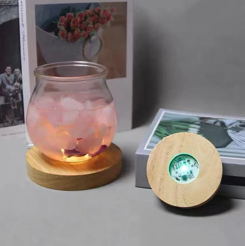 Touch Color Lights Led Lamp Base 8cm 10cm Round Wooden Display Holder with Led Lights for Crystal Glass Resin Balls led lights lamp holder lamp bulb holder lamp base led lamp base
