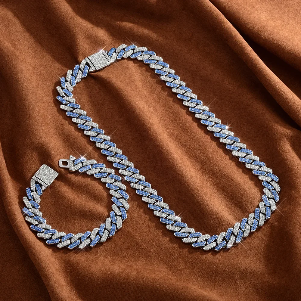 Chain Bracelet Men's Cuban Bracelet Accessory Set Miami Hip Hop Rap Sparkly Zircon Cuban Chain