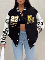 New York Art Letter 23 Printed Plus Size Women Jacket Harajuku Fleece Baseball Jersey Button Streetwear Vintage Loose Clothing