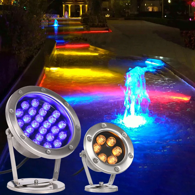 6w 9w12W 18w 24w IP68 Led Underwater Light RGB Outdoor colorful water Spotlight Waterproof Swimming Pool Light Fountain Light