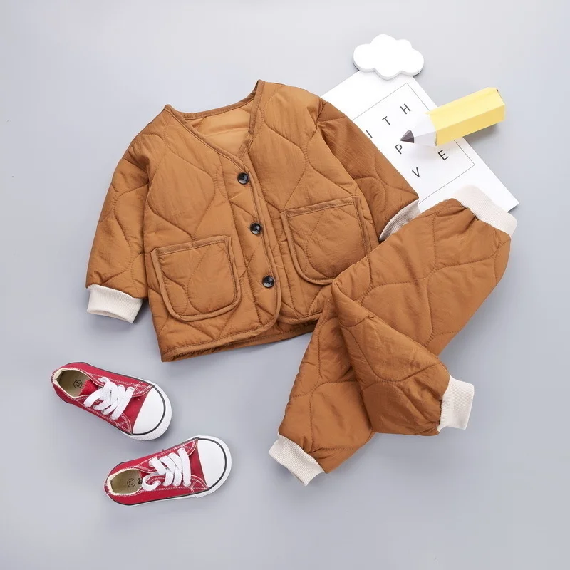 New Winter Children Keep Warm Clothes autumn Kids Boys Girls Thicken Cotton Jacket Pants 2Pcs/sets Baby Infant Casual Tracksuits