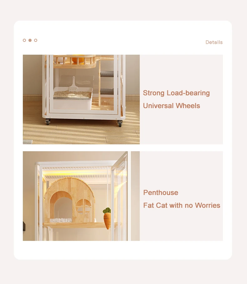 Sustainable Panoramic Pet Furniture Cat Tower Hotel Large Cat Cage Enclosure Cabinet Luxury Indoor Wooden Pet House Villa