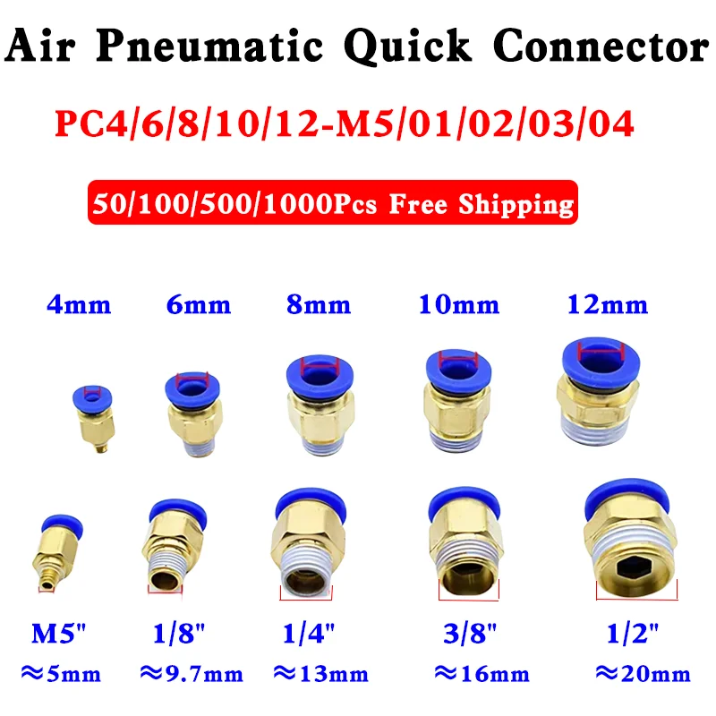 ข้อต่อลมฟิตติ้งต่อลมฟิตติ้ง PC 4/6/8/10/12มม M5เกลียว1/4 1/2 3/8ท่อข้อต่อท่อข้อต่อเกลียวทองเหลืองข้อต่อเกลียวตัวผู้แบบรวดเร็ว 1
