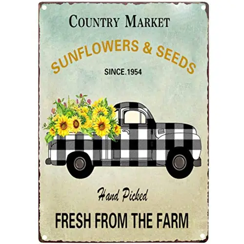 

Funny Truck Country Market Sunflower Seeds Vintage Tin Bar Sign Farmhouse Country Home Decor for Living Room Bedroom Decoration