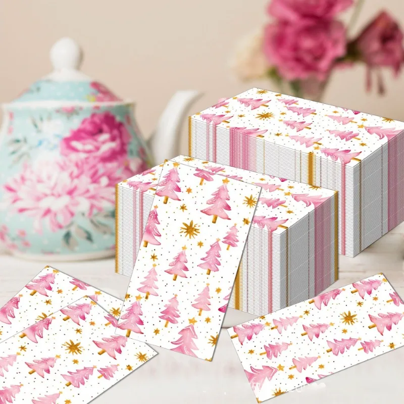 20 stücke 33*40cm 2-lagige große Weihnachten lange Papiers ervietten rosa Weihnachts baum gedruckt bunte Papier Tischs ets Party Servietten – Detail 3