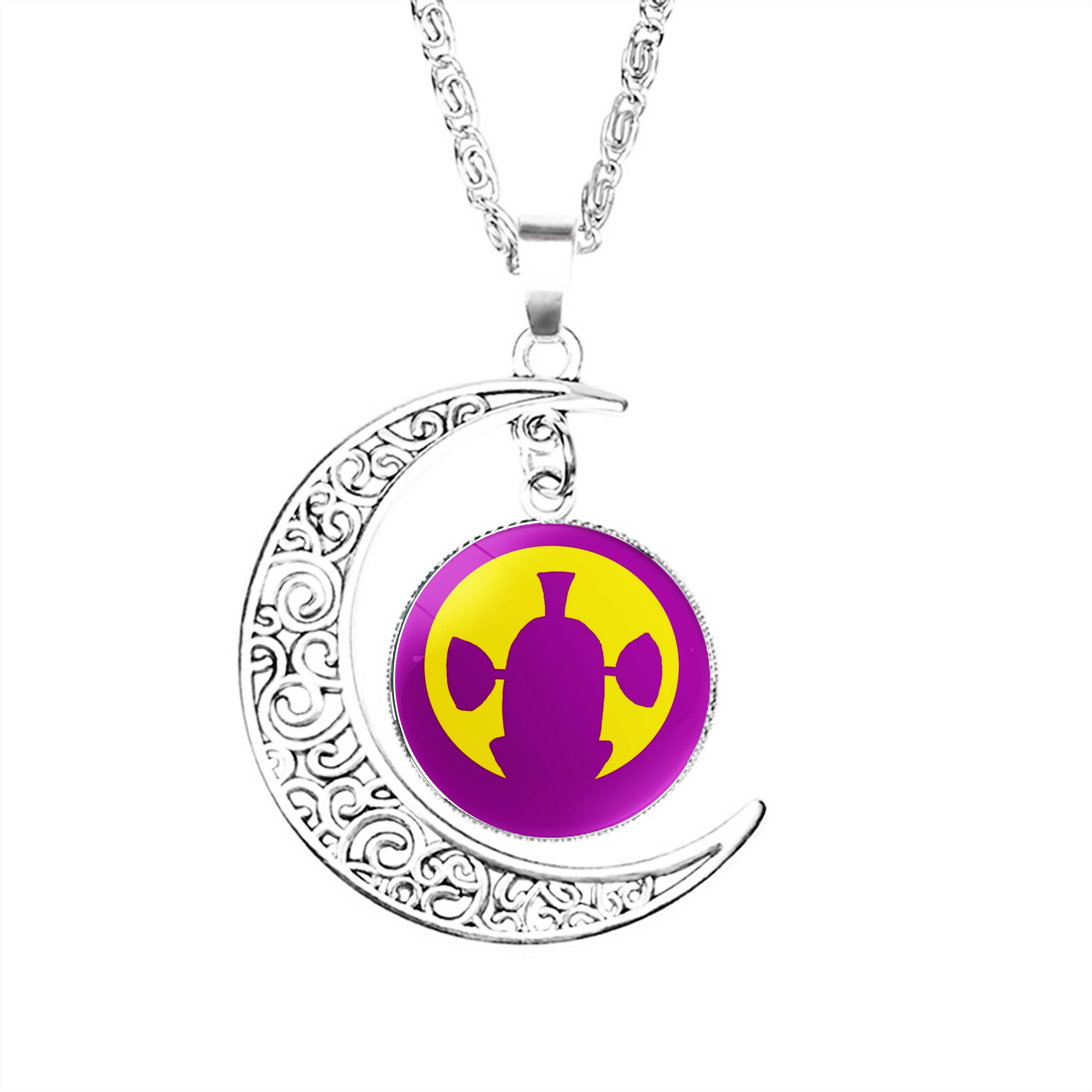 

Purple And Yellow Forever Larryboy Homage Moon Necklace Jewelry Pendant Dome Lady Lovers Jewelry Charm Gifts Women Crescent Boy