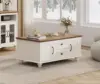 Modern Coffee Table with Storage Cabinet, White Coffee Tables for Living Room, Wood Rectangle Center Table with Drawer, White 3