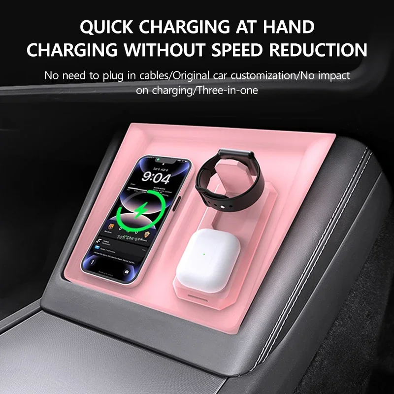 WinWay Center Console Wireless Charging Silicone Pads For Tesla Model Y 3 Charging Mobile Phones Headphones Watches wireless charging pad