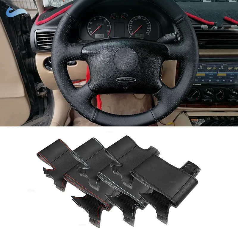 

For VW Golf 4 MK4 Passat B5 1998 - 2005 Perforated Microfiber Leather DIY Hand-stitched Steering Wheel Cover Protective Trim