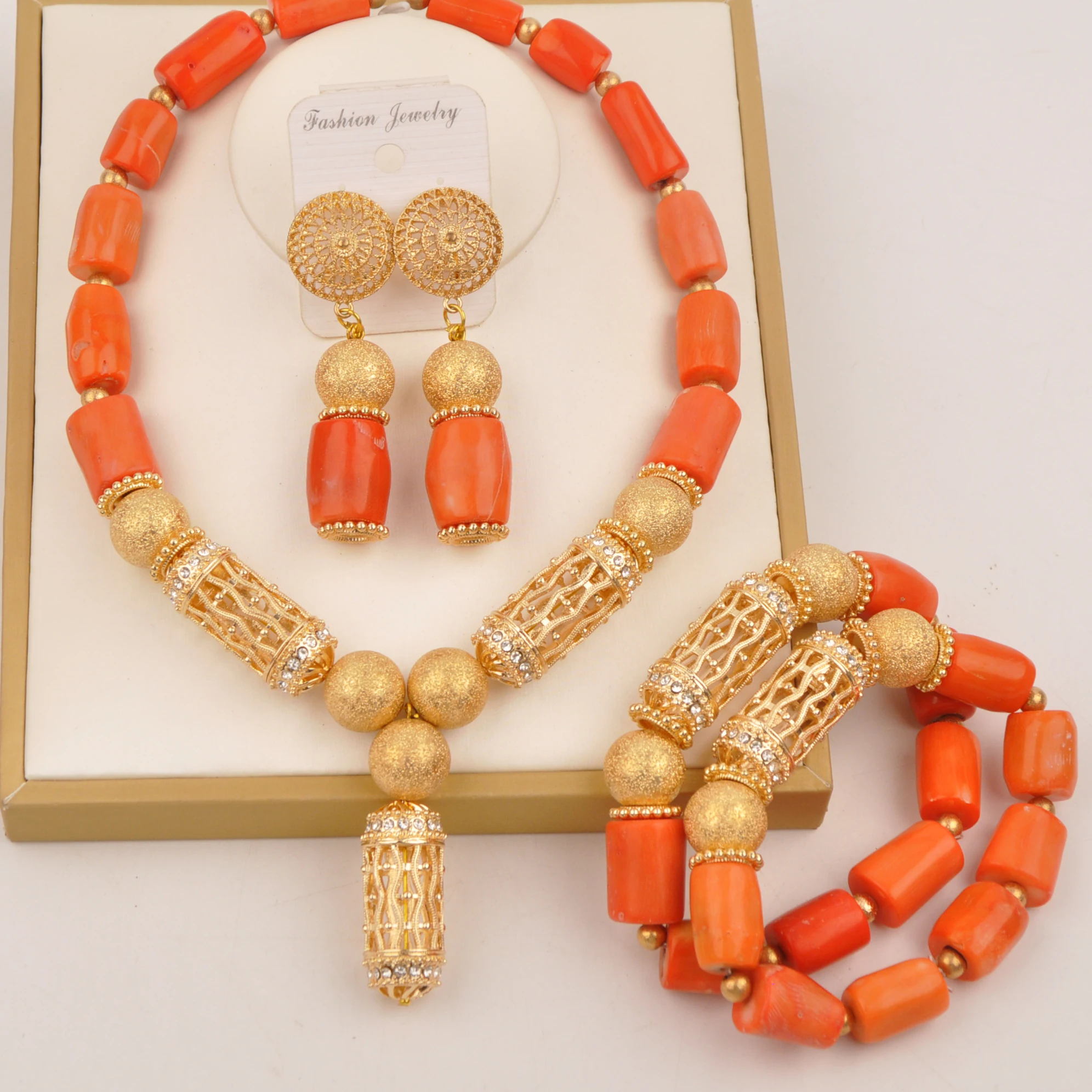 

Nigerian wedding necklace original coral beads african jewelry set