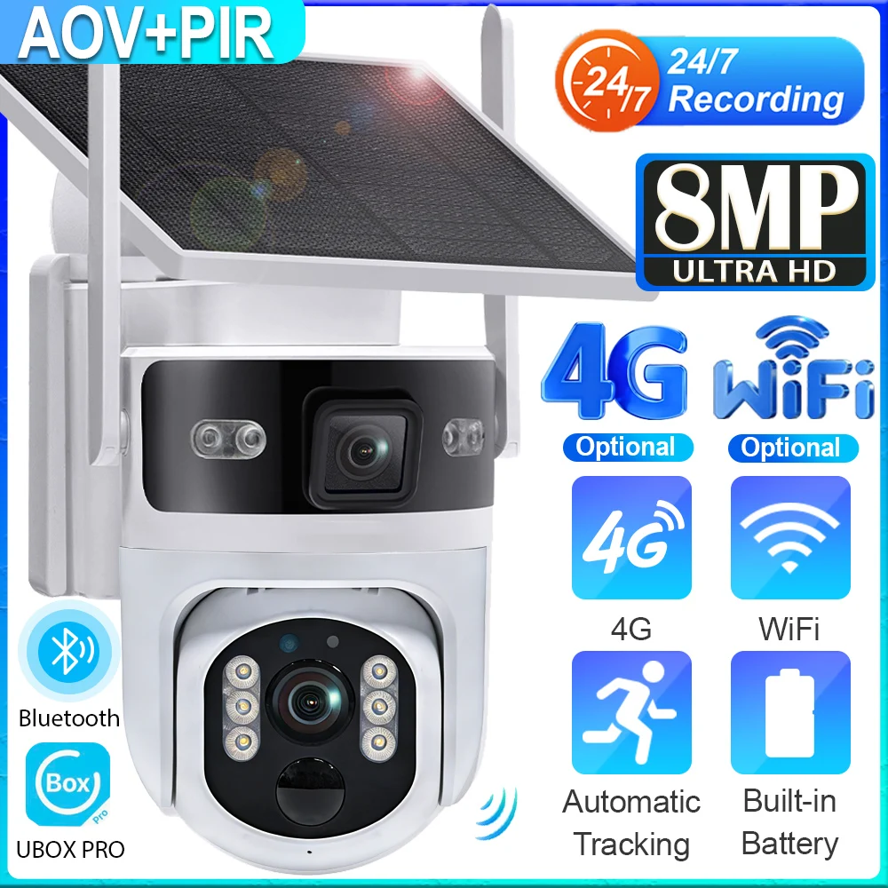 UBOX PRO 8MP AOV Solar Camera 7/24 Hours Recording Dual Screen WiFi Security Camera PTZ PIR Human Detection Auto Tracking CCTV 1