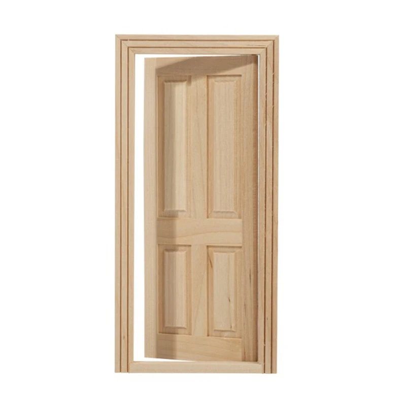 1/12 Dollhouse Miniature Door Window Frame Unpainted Doll Wood External Single Door Unpainted Diy Door 3