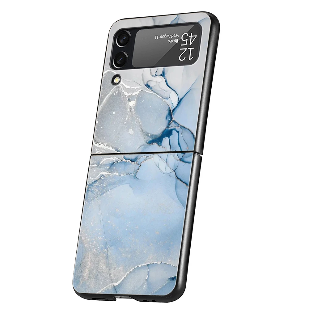 Marble Art painting Luxury Phone Case For Samsung Galaxy Z Flip 3 4 5 Fold Black Hard Shell For Samsung Z Flip3 5G Fashion Cover